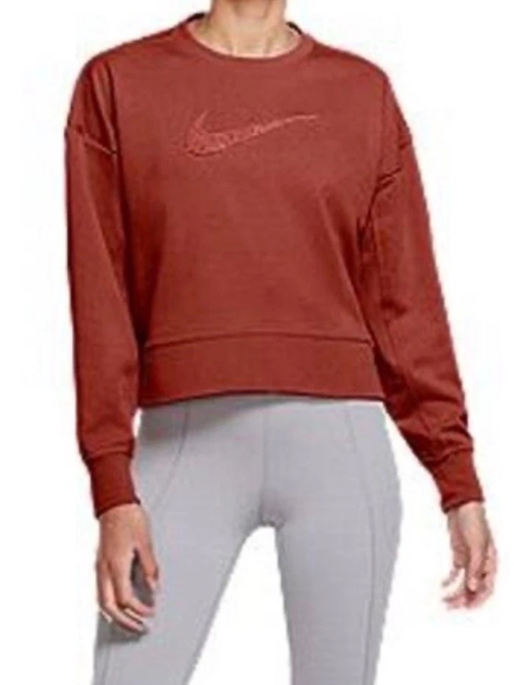 Nike Women's Embroidered Swoosh Cropped Oversized Crew Sweatshirt Size XL